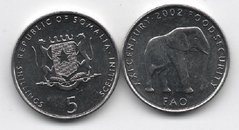 Somalia - 5 Shillings 2002 - Elephant - aUNC / UNC