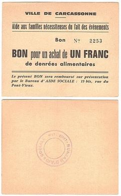 Франция - 1 Franc 1960 - Carcassone. Regional money - XF