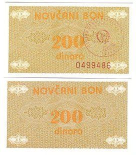 Bosna - 200 Dinara 1992 - Pick 48a - Stamp &ldquo;Travnik&rdquo; - UNC