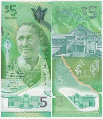 Барбадос - 5 Dollars 2022 - P. W81 - Polymer - UNC