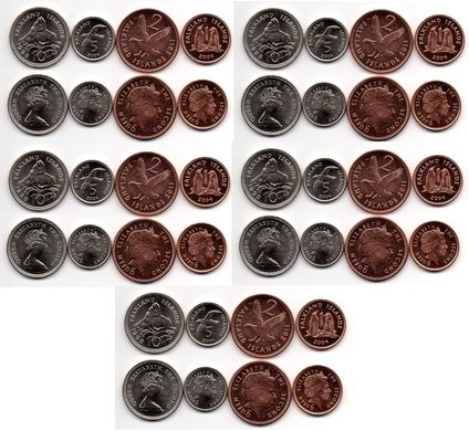 Falkland Islands - 5 pcs x set 4 coins 1 2 5 10 Pence 1998 - 2011 - aUNC / UNC