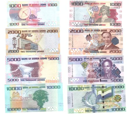 Сьєрра-Леоне - набір 4 банкноти 1000 2000 5000 10000 Leones 2010 - 2015 - UNC