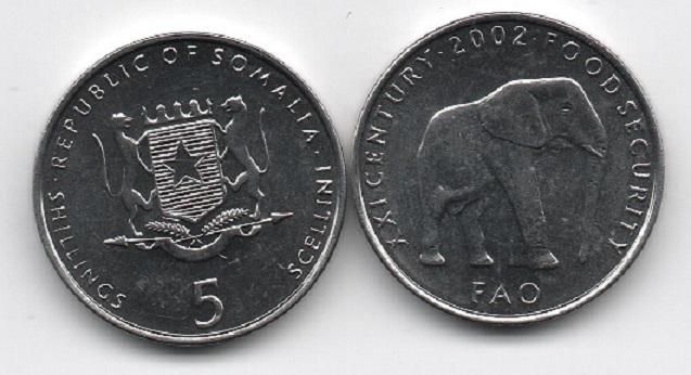 Сомалі - 5 Shillings 2002 - Слон / Elephant - aUNC / UNC