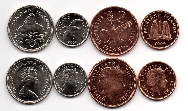 Фолклендские острова / Фолкленды - 5 шт х набор 4 монет 1 2 5 10 Pence 1998 - 2011 - aUNC / UNC