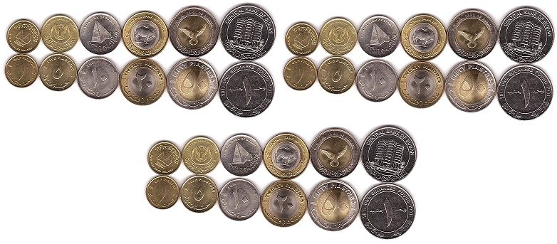 Судан - 3 шт х набор 6 монет 1 5 10 20 50 Piastres 1 Pound 2006 - 2011 - aUNC / UNC