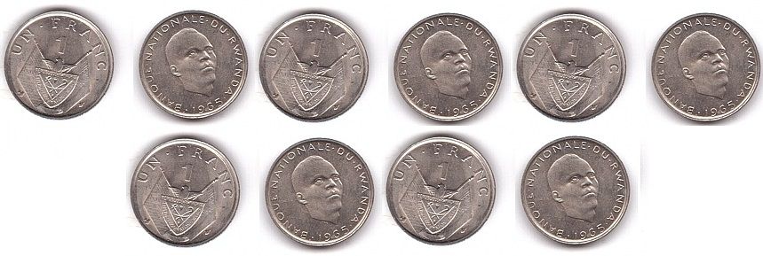Руанда - 5 шт х 1 Franc 1965 - UNC