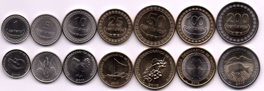 Тимор - набір 7 монет 1 5 10 25 50 100 200 Centavos 2003 - 2017 - aUNC / XF+