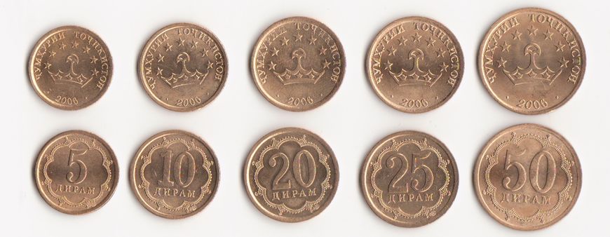 Таджикистан - набір 5 монет 5 10 20 25 50 Diram 2006 - UNC