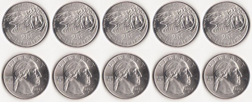 США - 5 шт. X 1/4 ( Quarter ) Dollar (25 Cents) 2023 - P - Едіт Канакаоле / Edith Kanaka'ole - Американські жінки - UNC