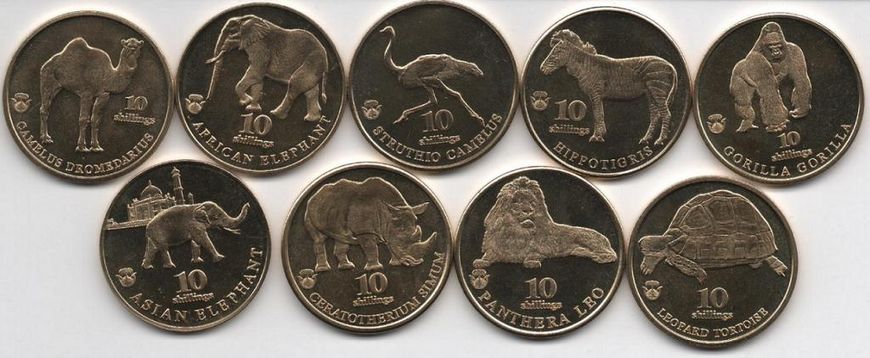 Fantasy / Биафра - 5 шт x набор 9 монет x 10 Shillings 2017 - 2021 - Животные - UNC