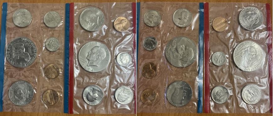 США - Mint набір 12 монет 1 Dime 1 5 25 (1/4) 50 (1/2) Cents 1 Dollar 1974 D + P - в конверті - UNC