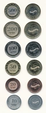 Армения - набор 6 монет 10 20 50 100 200 500 Dram 2023 - 30 лет национальной валюты - UNC