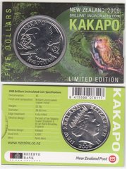 Новая Зеландия - 5 Dollars 2009 - Попугай Какапо - в буклете - UNC