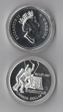 Канада - 1 Dollar 1997 - 25-річчя Суперсерія Канада - СРСР хокей - срібло - у капсулі - aUNC / UNC