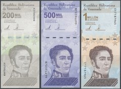 Венесуэла - набор 3 банкноты 200000 500000 1000000 Soberanos 2020 ( 2021 ) - UNC
