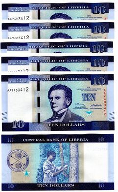 Либерия - 10 шт х 10 Dollars 2016 - UNC