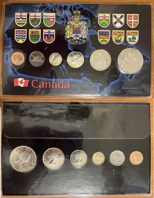 Канада - набор 6 монет 1 5 ( 10 25 50 Cents 1 Dollar серебро ) 1962 - в буклете - UNC / aUNC