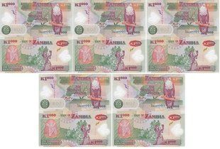 Zambia - 5 pcs х 1000 Kwacha 2008 - P. 44f - polymer - UNC