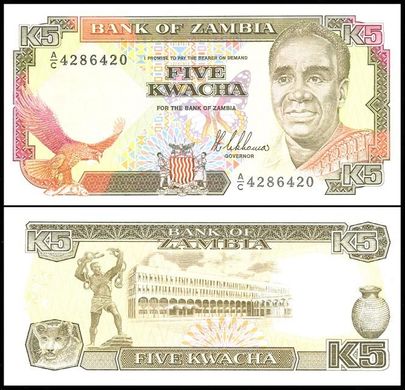 Замбія - 5 Kwacha 1989 - P. 30a - UNC