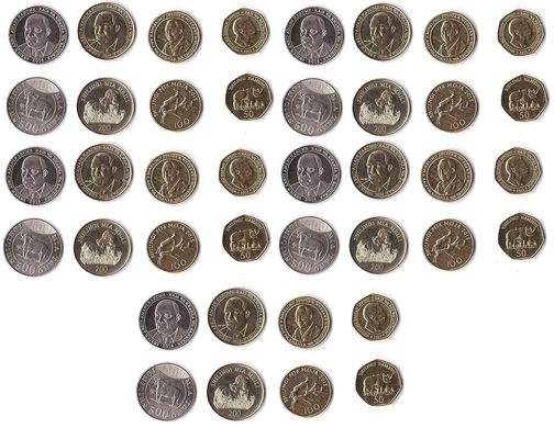 Танзания - 5 шт х набор 4 монеты 50 100 200 500 Shilingi 2014 - 2015 - UNC