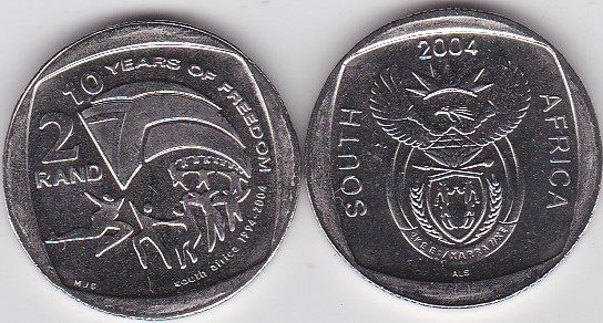 South Africa - 2 Rand 2004 Comm. 10 Years freedom - UNC