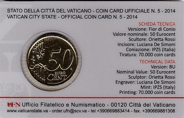 Vatican - 50 Cent 2014 - in folder - UNC