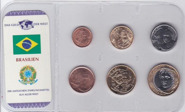Brazil - set 6 coins - 1 5 10 25 50 Cent 1 Real 2004 - 2009 - in blister - UNC