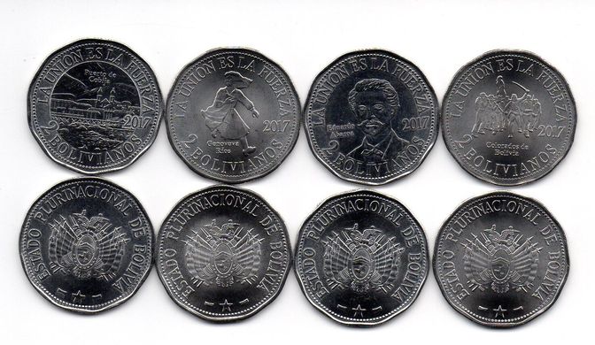 Боливия - набор 4 монеты 2 Bolivanos 2017 - comm. - UNC