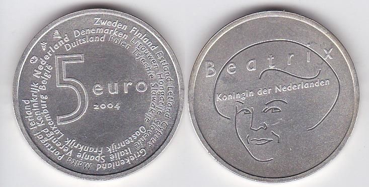 Netherlands - 5 Euro 2004 - Members of the European Union - silver comm. - UNC-