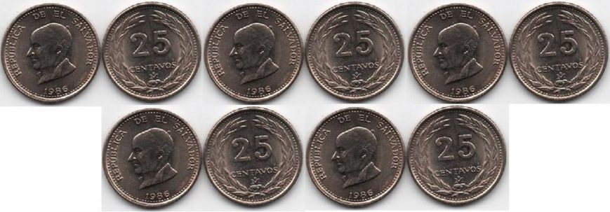 El Salvador - 5 pcs х 25 Centavos 1986 - aUNC / UNC