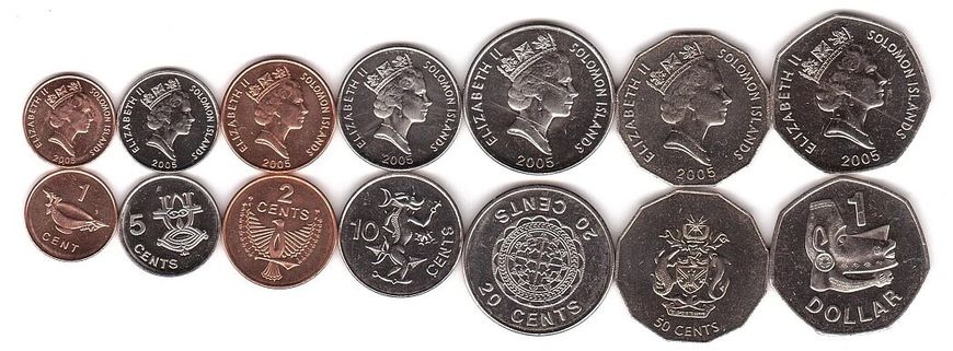 Solomon Islands - set 7 coins 1 2 5 10 20 50 Cents 1 Dollar 2005 - UNC