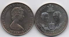 Гернси - 25 Pence 1981 - Весілля принца Чарльза і леді Діани - XF