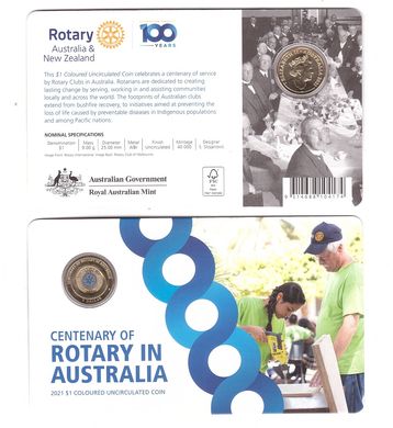 Australia - 1 Dollar 2021 - Australian Rotary Clubs - in folder - UNC