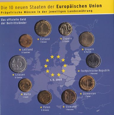 Европа - набор 10 монет 1991 - 2004 - в буклете - UNC