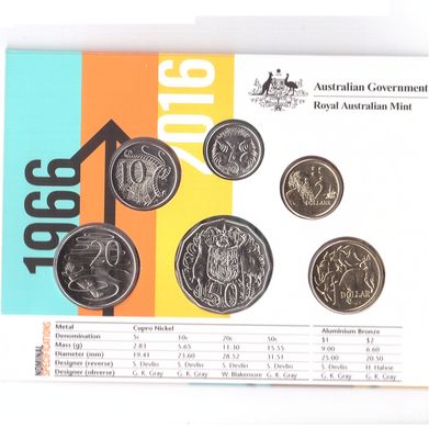 Австралія - ​​набір 6 монет 5 10 20 50 Cents 1 2 Dollars 2016 - comm. - in folder - UNC