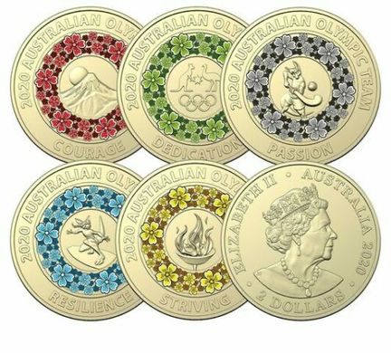 Австралия - набор 5 монет x 2 Dollars 2020 ( 2021 ) - Олимпиада в Токио - в буклете - UNC