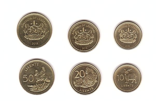 Лесото - набір 3 монети 10 20 50 Lisente 2018 - UNC