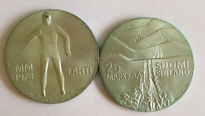 Финляндия - 25 Markkaa 1978 - Зимние игры в Лахти - серебро - VF