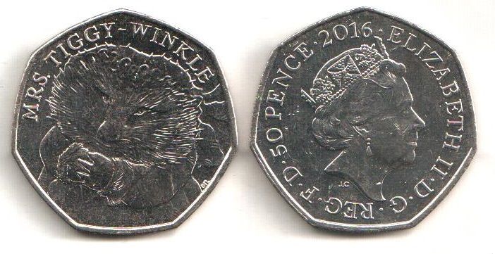 Великобритания / Англия - 50 Pence 2016 - Ежик Hedgehog Tiggy-WINKIE - XF
