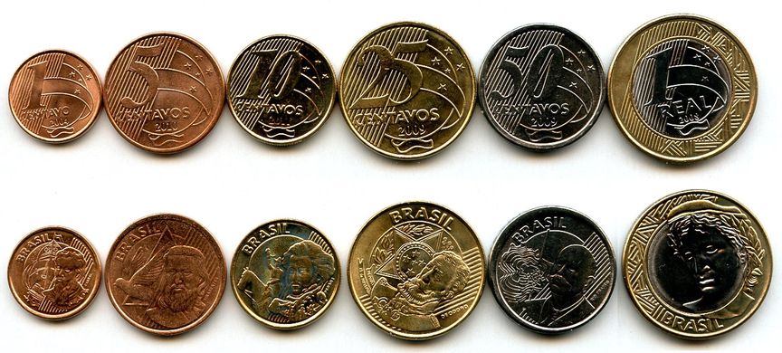 Бразилія - ​​набір 6 монет - 1 5 10 25 50 Cent 1 Rial 2004 - 2010 - UNC