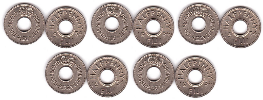 Фиджи - 5 шт х Half Penny 1954 - UNC