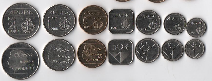 Аруба - набір 7 монет 5 10 25 50 Cent 1 2,5 5 Florin 1986 - 2012 - UNC
