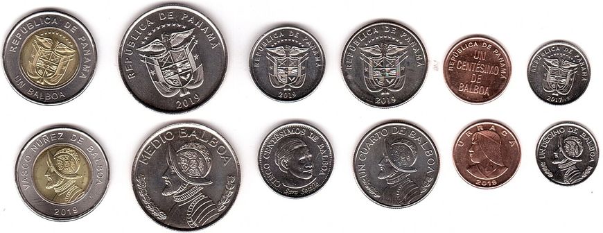 Панама - 5 шт х набор 6 монет 1 5 1/10 cent 1 1/2 1/4 Balboa 2017 - 2019 - UNC