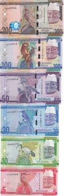 Гамбия - набор 6 банкнот 5 10 20 50 100 200 Dalasis 2015 - UNC