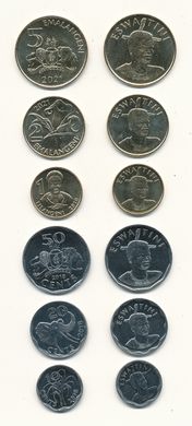 Swaziland / Eswatini - 5 pcs x set 6 coins 10 20 50 Cents 1 2 5 Emalangeni 2018 - 2021 - UNC
