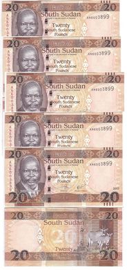 Южный Судан - 5 шт х 20 Pounds 2017 - P. 13c - UNC