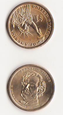 США - 1 Dollar 2010 - D - Franklin Pierce / Франклин Пирс - 14-й президент - UNC