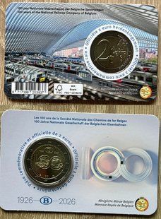 Belgium - 2 Euro 2026 - 100th Anniversary - National Railway Company of Belgium (SCNB) - in booklet - UNC