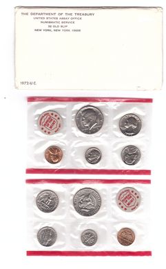 США - набір 10 монет 1 Dime 1 5 10 Cents + 0,25 + 0,5 Dollar 1972 - P + D + жетони - в конверті - UNC