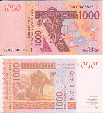 Западная Африка - 1000 Francs 2022 - letter T - UNC